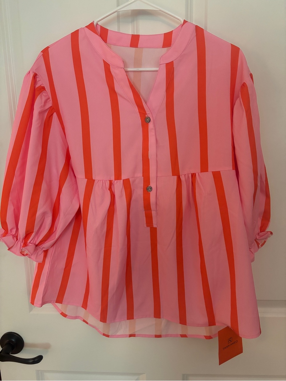 Pink and Orange Striped Peplum Blouse